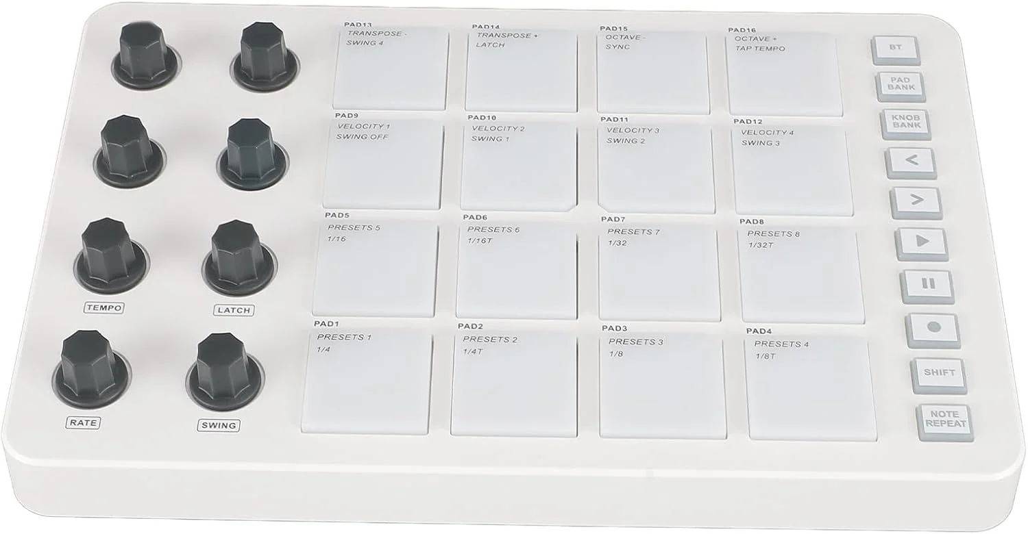 کنترلر پد USB-MIDI قابل حمل با 6 پد RGB با نور پس زمینه، 8 دکمه، تکرار نت، کلید کامل - کنترلر پد MIDI برای تولید موسیقی، سازگار