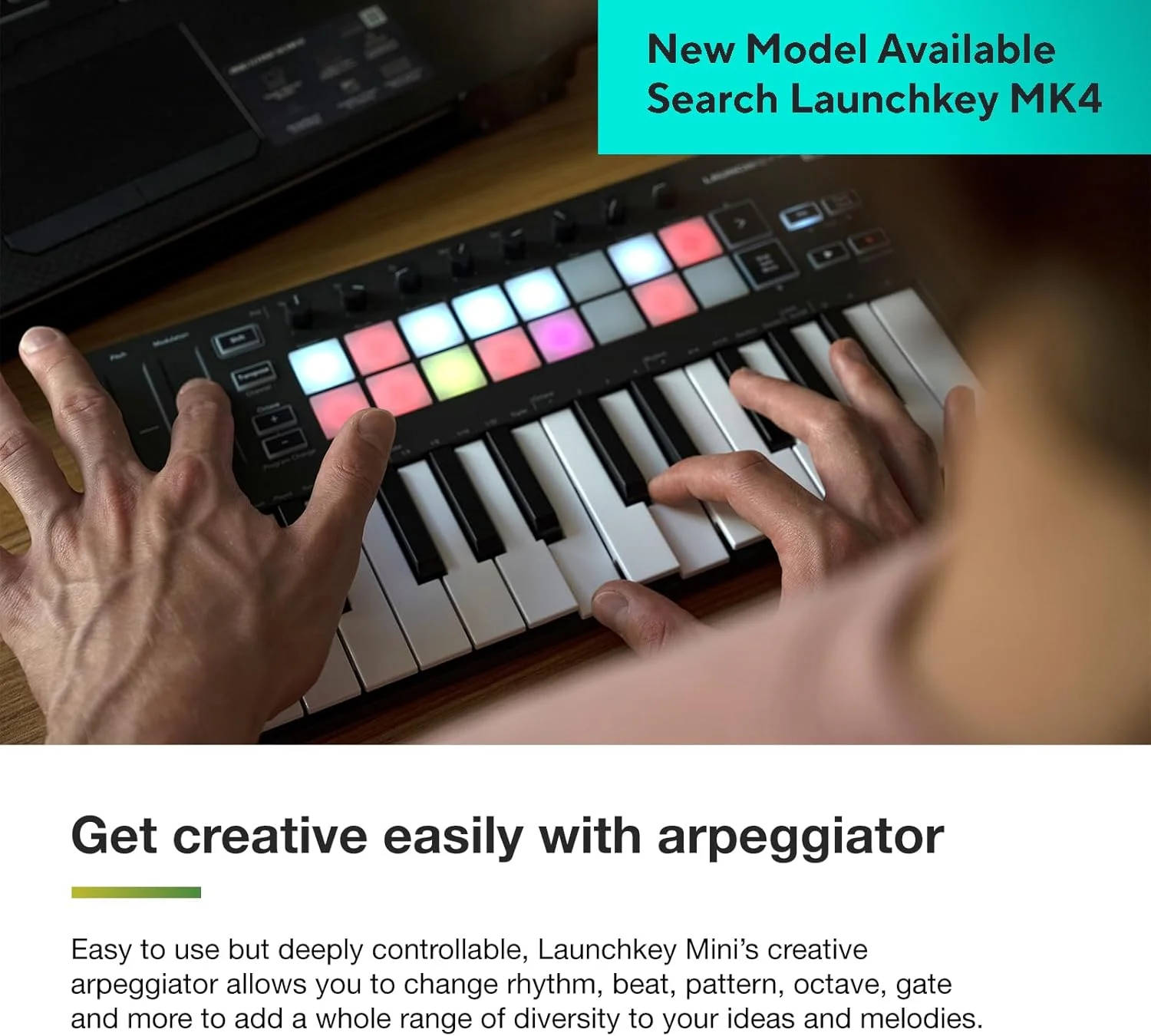 Novation Launchkey Mini [MK3] – کنترلر کیبورد USB/MIDI قابل حمل با 25 کلید و یکپارچه‌سازی DAW. دارای حالت Fixed-Chord و Arpeggiator – برای تولید موسیقی
