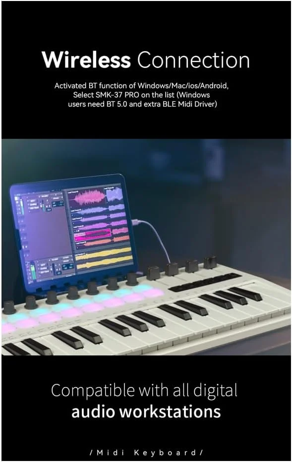 M-Vave SMK-37 Pro - میدی کیبورد بلوتوثی با سینث FM داخلی