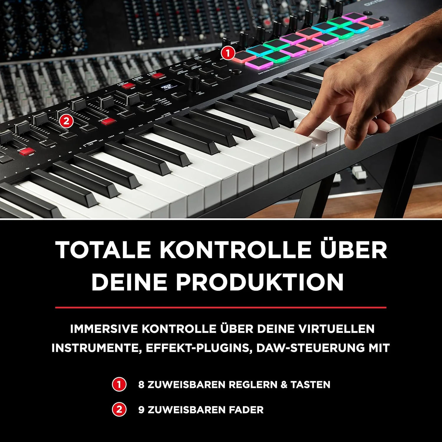 M-Audio Oxygen Pro 61 + SP-2 - کنترلر میدی USB با 61 کلید حساس به ضربه، 16 پد تریگر حساس به ضربه + پدال ساستین یونیورسال با عملکرد پیانویی