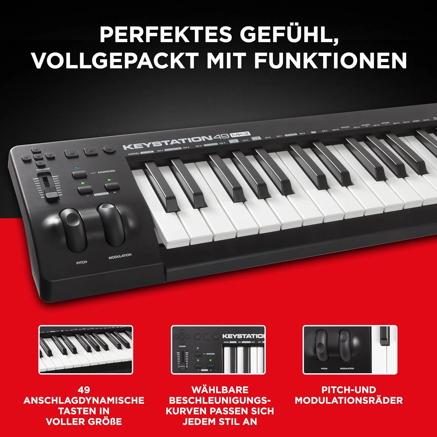 M-AUDIO Keystation 49 MKIII - کنترلر میدی کیبورد 49 کلاویه فشرده با کنترلرهای قابل تنظیم، چرخ‌های Pitch/Modulation، اتصال Plug-And-Play (Mac/PC) و مجموعه نرم‌افزاری تولید