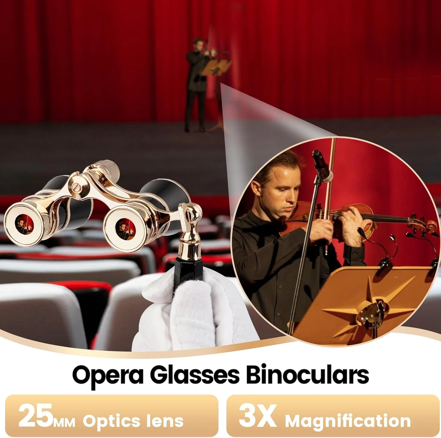 دوربین تئاتر 3X25 با دسته تاشو و قابل افزایش، دوربین تئاتر قابل حمل، دوربین کوچک قدیمی برای کنسرت، تئاتر، اپرا، هدیه برای بانوان