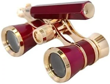 دوربین تئاتر HQRP 3 x 25 با اپتیک شفاف کریستالی (CCO) رنگ بورگاندی با تریم طلایی و دسته قابل افزایش داخلی