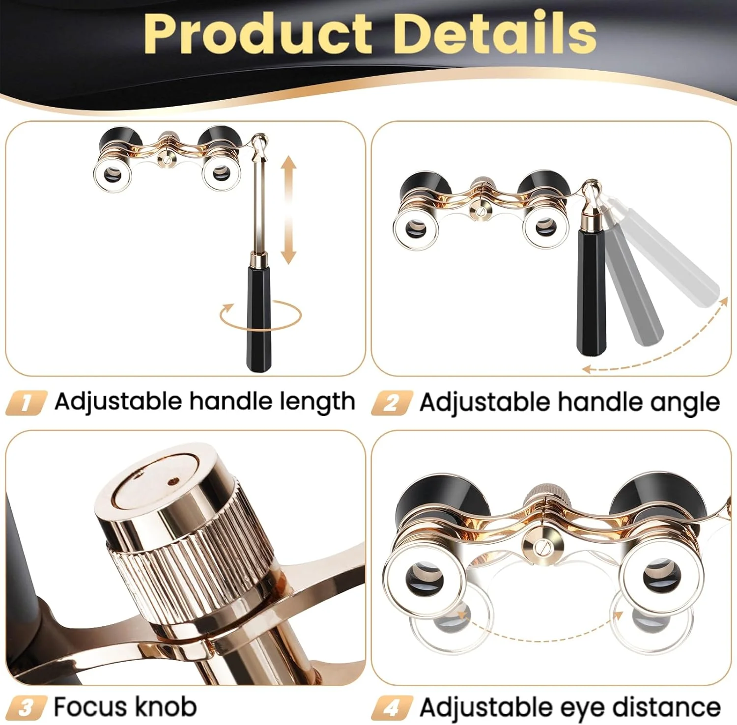 دوربین تئاتر 3X25 با دسته تاشو و قابل افزایش، دوربین تئاتر قابل حمل، دوربین کوچک قدیمی برای کنسرت، تئاتر، اپرا، هدیه برای بانوان