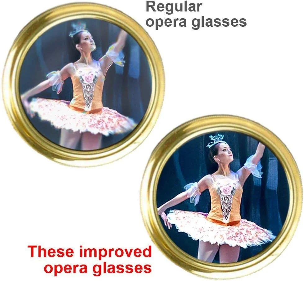 دوربین تئاتر HQRP 3 x 25 با اپتیک شفاف کریستالی (CCO) رنگ بورگاندی با تریم طلایی و دسته قابل افزایش داخلی