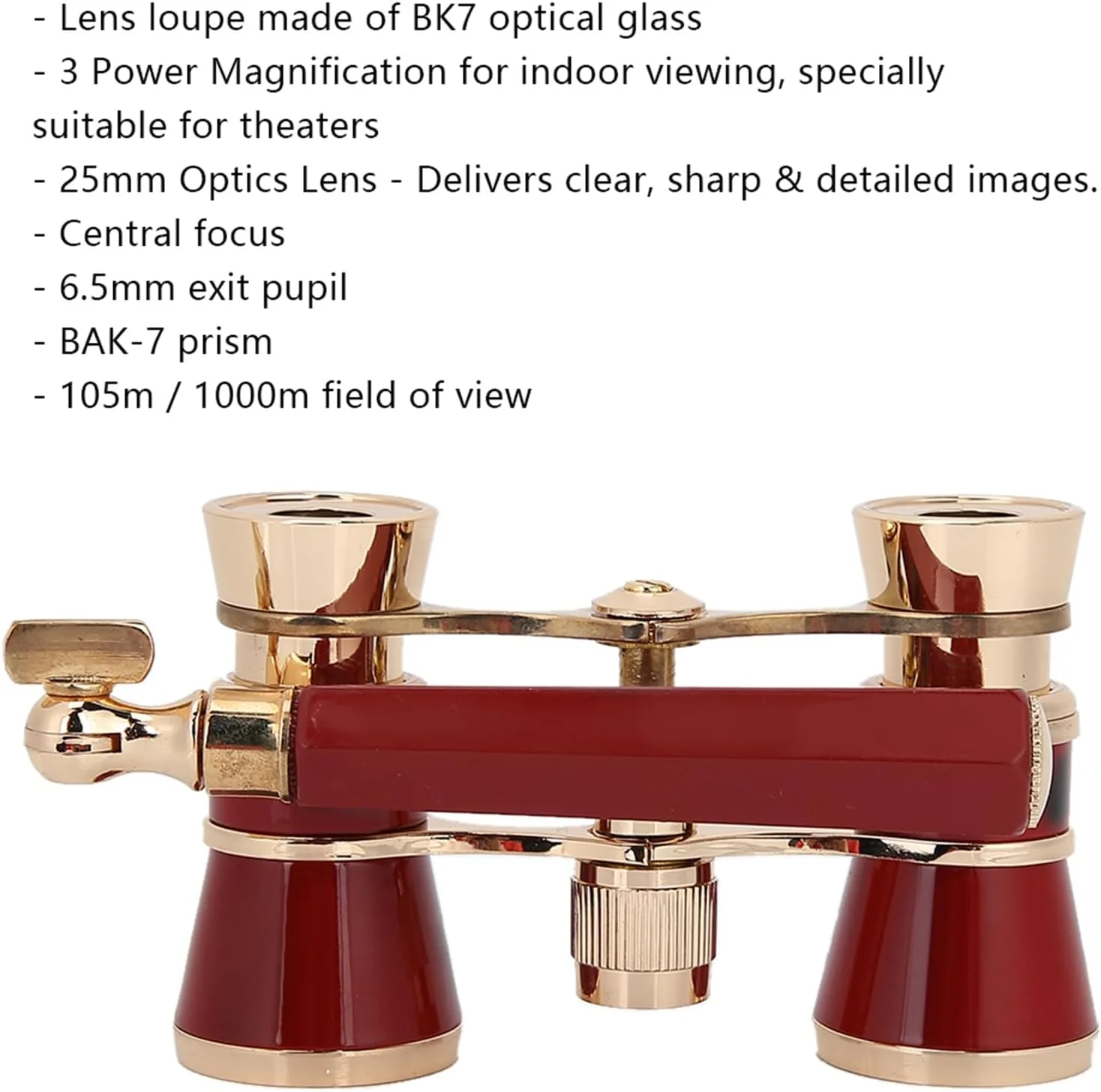 دوربین تئاتر SIXRUN Opera، تلسکوپ شیشه ای اپتیکال BK7 قابل حمل 3X25 با فوکوس مرکزی برای تصاویر واضح، ایده آل برای تماشای داخلی بانوان، دختران و کودکان (قرمز)