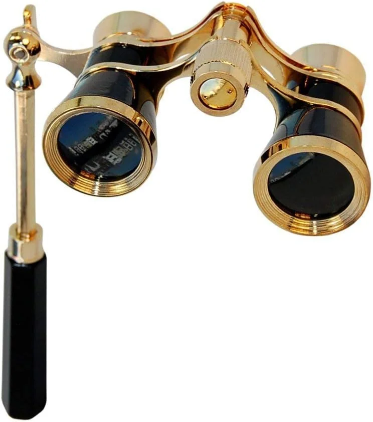 دوربین شکاری تئاتری HQRP 3 x 25، مشکی با تزئینات طلایی و دسته تلسکوپی یکپارچه