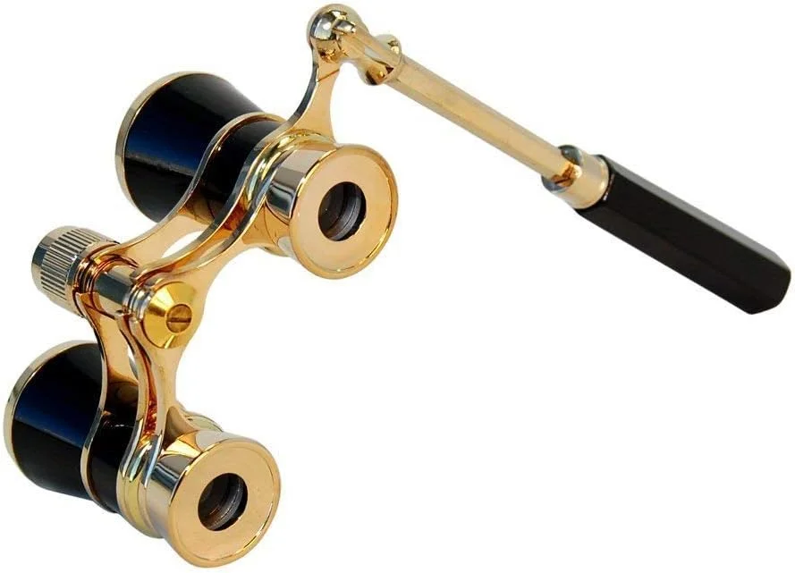 دوربین شکاری تئاتری HQRP 3 x 25، مشکی با تزئینات طلایی و دسته تلسکوپی یکپارچه