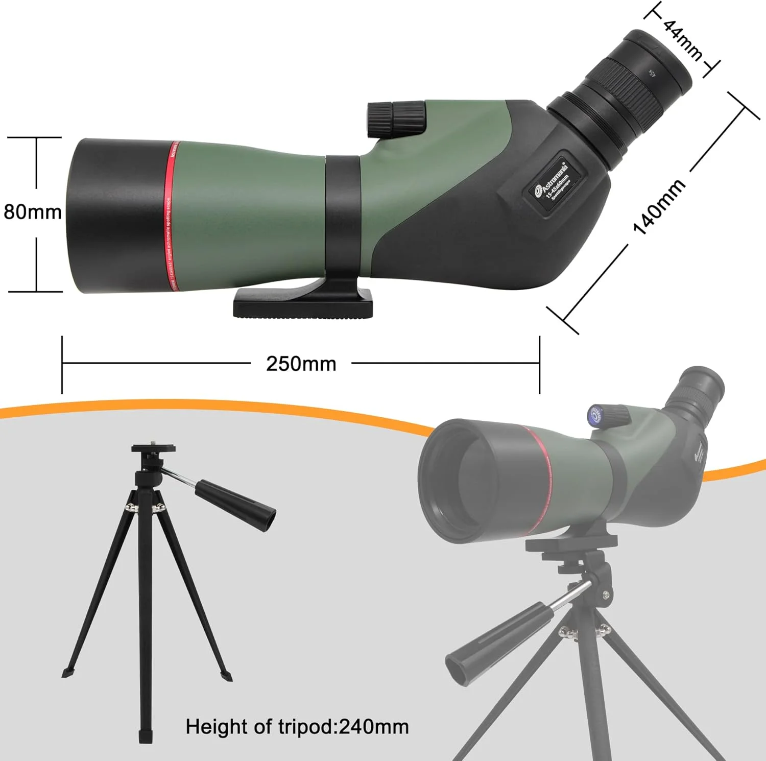 تلسکوپ دیدبانی 15-45x60/45 درجه آسترومانیا به همراه سه پایه و کیف حمل - تلسکوپ زاویه دار BAK4 - تلسکوپ ضد آب برای کمپینگ، تماشای پرندگان، حیات وحش و مناظر تلسکوپ دیدبانی 15-45x60/45 درجه آسترومانیا به همراه سه پایه و کیف حمل - تلسکوپ زاویه دار BAK4 - تلسکوپ ضد آب برای کمپینگ، تماشای پرندگان، حیات وحش و مناظر