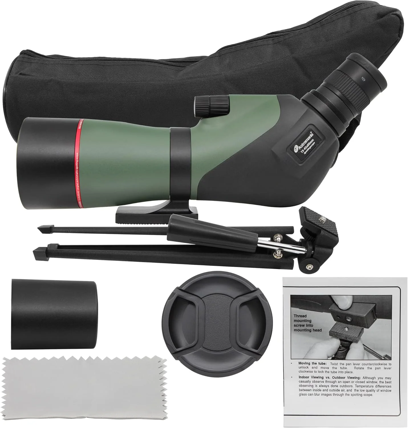 تلسکوپ دیدبانی 15-45x60/45 درجه آسترومانیا به همراه سه پایه و کیف حمل - تلسکوپ زاویه دار BAK4 - تلسکوپ ضد آب برای کمپینگ، تماشای پرندگان، حیات وحش و مناظر تلسکوپ دیدبانی 15-45x60/45 درجه آسترومانیا به همراه سه پایه و کیف حمل - تلسکوپ زاویه دار BAK4 - تلسکوپ ضد آب برای کمپینگ، تماشای پرندگان، حیات وحش و مناظر