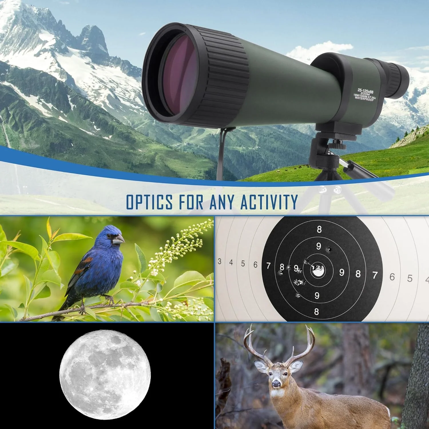 تلسکوپ دیدبانی ضدآب مستقیم بارسکا بنچمارک با قدرت بزرگنمایی بالا، فوکوس شیئی، کیف حمل و سه پایه برای شکار، تماشای پرندگان و تیراندازی به هدف تلسکوپ دیدبانی ضدآب مستقیم بارسکا بنچمارک با قدرت بزرگنمایی بالا، فوکوس شیئی، کیف حمل و سه پایه برای شکار، تماشای پرندگان و تیراندازی به هدف