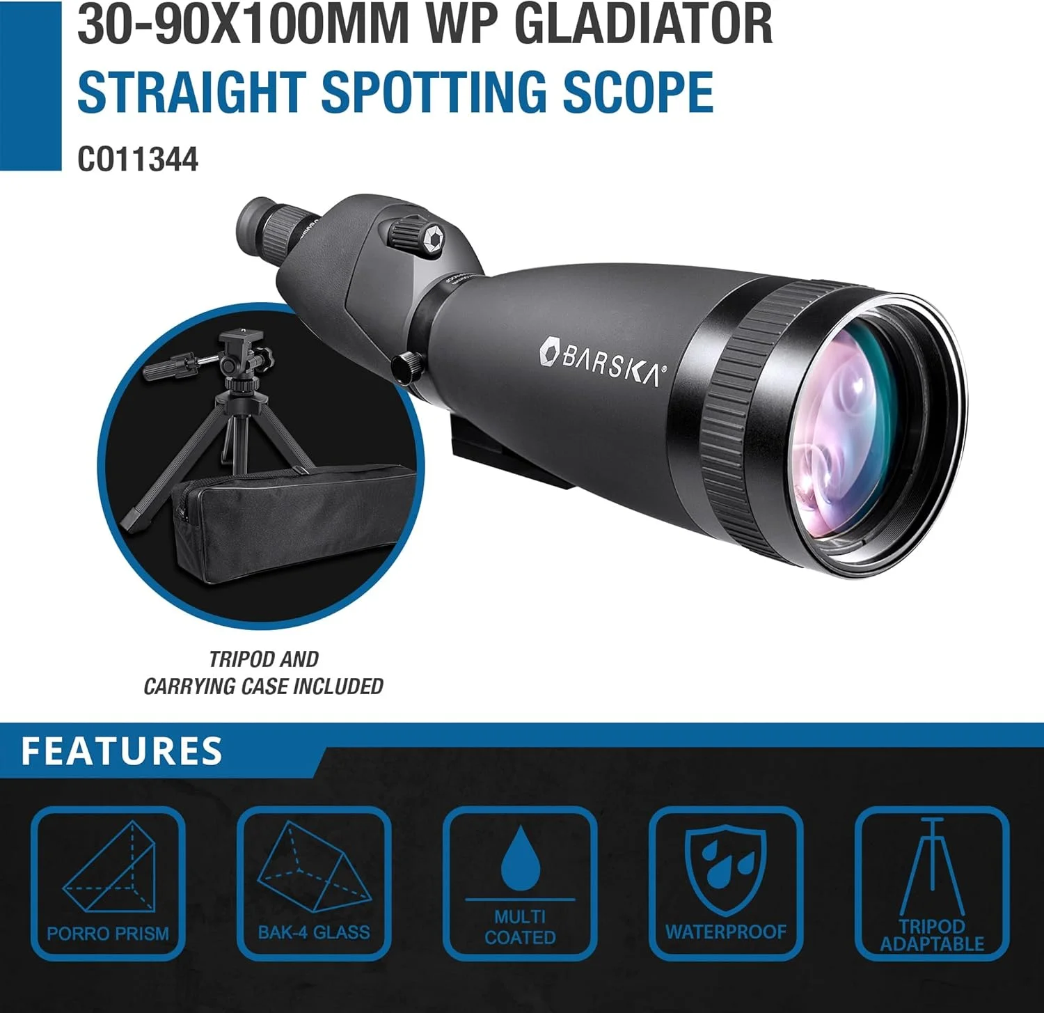 تلسکوپ دیدبانی 30-90x100 Gladiator ضد آب BARSKA تلسکوپ دیدبانی 30-90x100 Gladiator ضد آب BARSKA