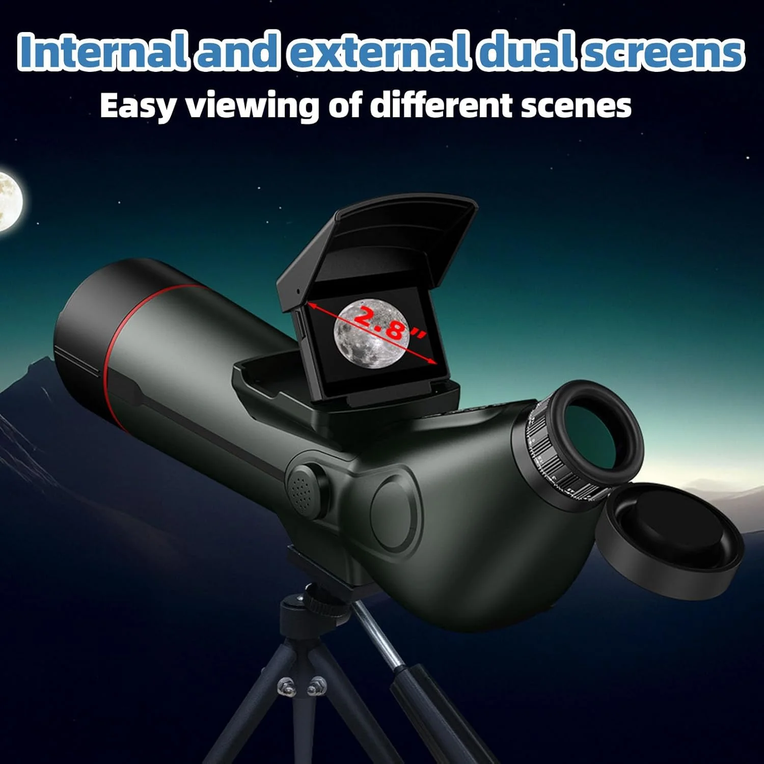 تلسکوپ دیدبانی 4K با سه پایه، زوم دیجیتال 18 برابر، باتری 4500 میلی آمپر ساعتی، نمایش دوگانه برای تماشای پرندگان، مشاهده حیات وحش و نجوم تلسکوپ دیدبانی 4K با سه پایه، زوم دیجیتال 18 برابر، باتری 4500 میلی آمپر ساعتی، نمایش دوگانه برای تماشای پرندگان، مشاهده حیات وحش و نجوم