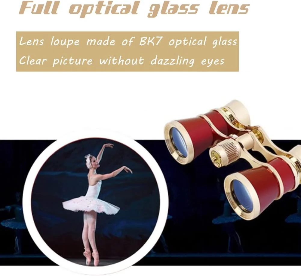 دوربین تئاتر 3X25، مینی دوربین برای زنان، دختران و کودکان، مناسب تئاتر، مسابقات اسب‌دوانی، هدیه کلاسیک برای بانوان (منشور BAK-7) (قرمز)