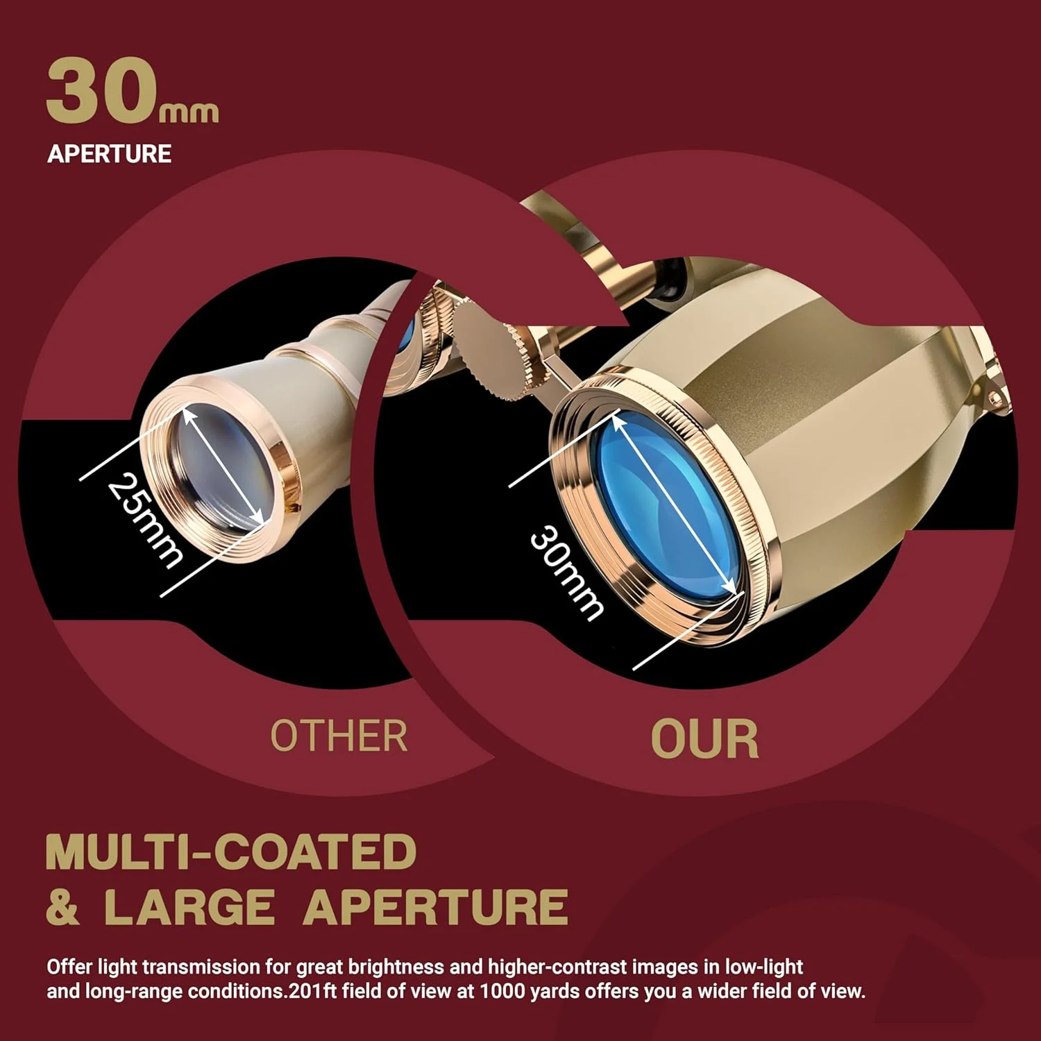 دوربین تئاتر ESSLNB، دوربین دوچشمی اپرا برای بانوان و بزرگسالان 4X30mm، دوربین جمع و جور برای تئاتر و کنسرت، دوربین عتیقه با کیف و زنجیر جداشدنی (طلایی)