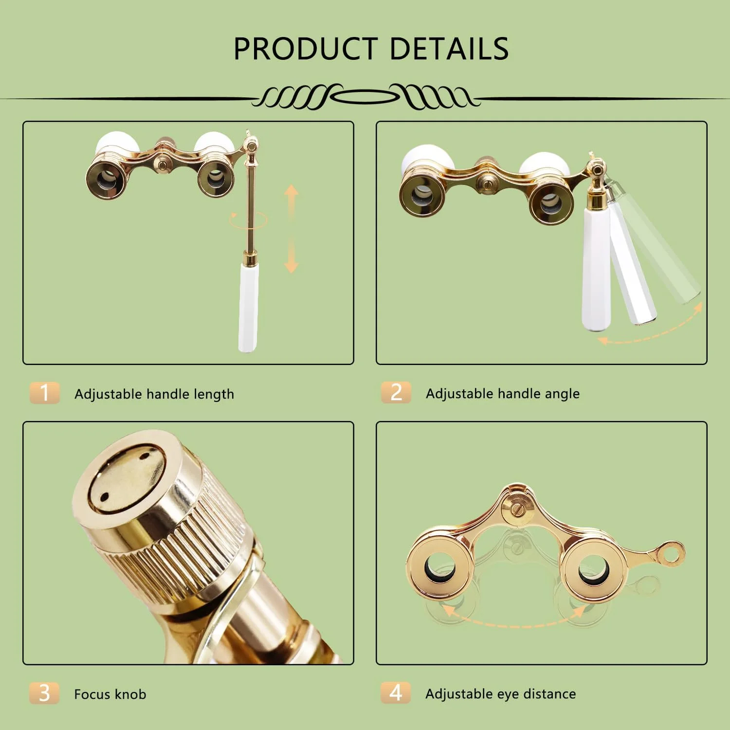 دوربین تئاتر BLACKICE، دوربین دوچشمی اپرا 3X25 جمع و جور با دسته قابل تنظیم برای بزرگسالان، کودکان و بانوان در کنسرت، تئاتر و اپرا (سفید با دسته)