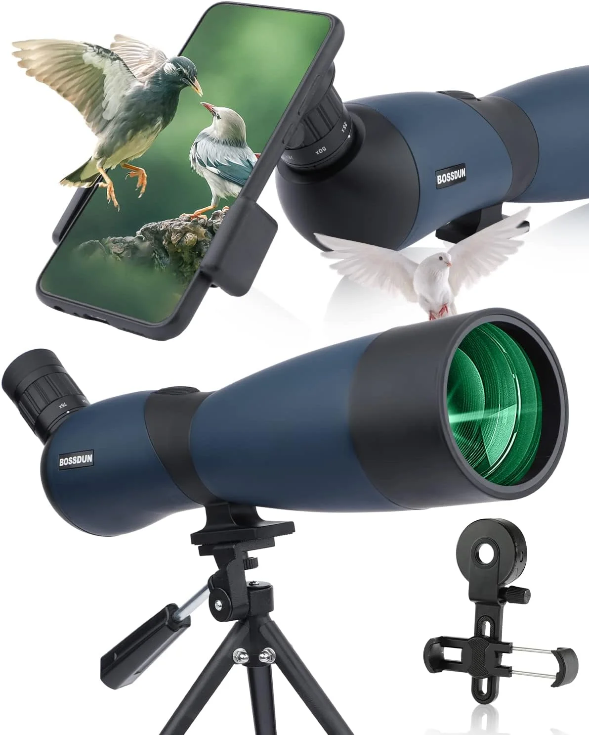 تلسکوپ دیدبانی 25-75x70 به همراه سه پایه، کیف حمل و آداپتور تلفن همراه - تلسکوپ تک چشمی ضد آب برای تماشای پرندگان، تیراندازی، کمانگیری و شکار (سبز)