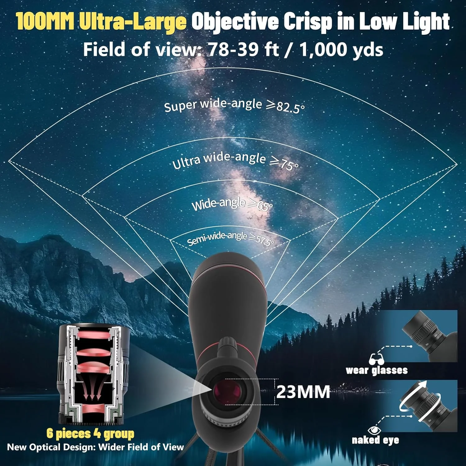 تلسکوپ دیدبانی زاویه دار 25-75x100 با لنز FMC، آداپتور تلفن سه پایه و کیف حمل، تلسکوپ های دیدبانی ضد آب برای هدف زنی، تماشای پرندگان، تماشای ماه و مشاهده حیات وحش (مشکی) تلسکوپ دیدبانی زاویه دار 25-75x100 با لنز FMC، آداپتور تلفن سه پایه و کیف حمل، تلسکوپ های دیدبانی ضد آب برای هدف زنی، تماشای پرندگان، تماشای ماه و مشاهده حیات وحش (مشکی)