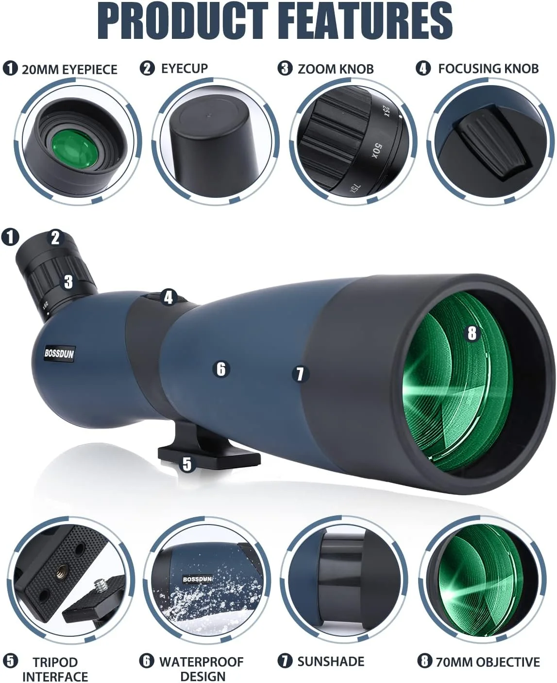 تلسکوپ دیدبانی 25-75x70 به همراه سه پایه، کیف حمل و آداپتور تلفن همراه - تلسکوپ تک چشمی ضد آب برای تماشای پرندگان، تیراندازی، کمانگیری و شکار (سبز) تلسکوپ دیدبانی 25-75x70 به همراه سه پایه، کیف حمل و آداپتور تلفن همراه - تلسکوپ تک چشمی ضد آب برای تماشای پرندگان، تیراندازی، کمانگیری و شکار (سبز)