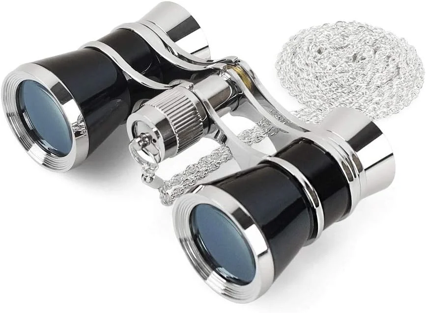 دوربین شکاری تئاتری تاشو کلاسیک 3X25 با بدنه فلزی و زنجیر، لنز اپتیکال، طراحی رترو، هدیه زنانه (رنگ: A)