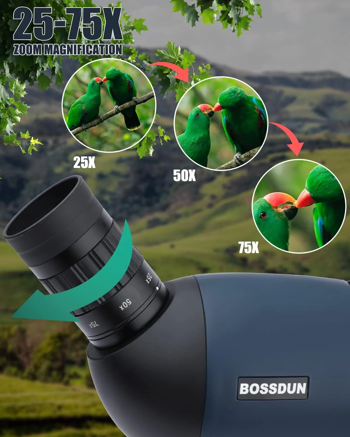 تلسکوپ دیدبانی 25-75x70 به همراه سه پایه، کیف حمل و آداپتور تلفن همراه - تلسکوپ تک چشمی ضد آب برای تماشای پرندگان، تیراندازی، کمانگیری و شکار (سبز) تلسکوپ دیدبانی 25-75x70 به همراه سه پایه، کیف حمل و آداپتور تلفن همراه - تلسکوپ تک چشمی ضد آب برای تماشای پرندگان، تیراندازی، کمانگیری و شکار (سبز)