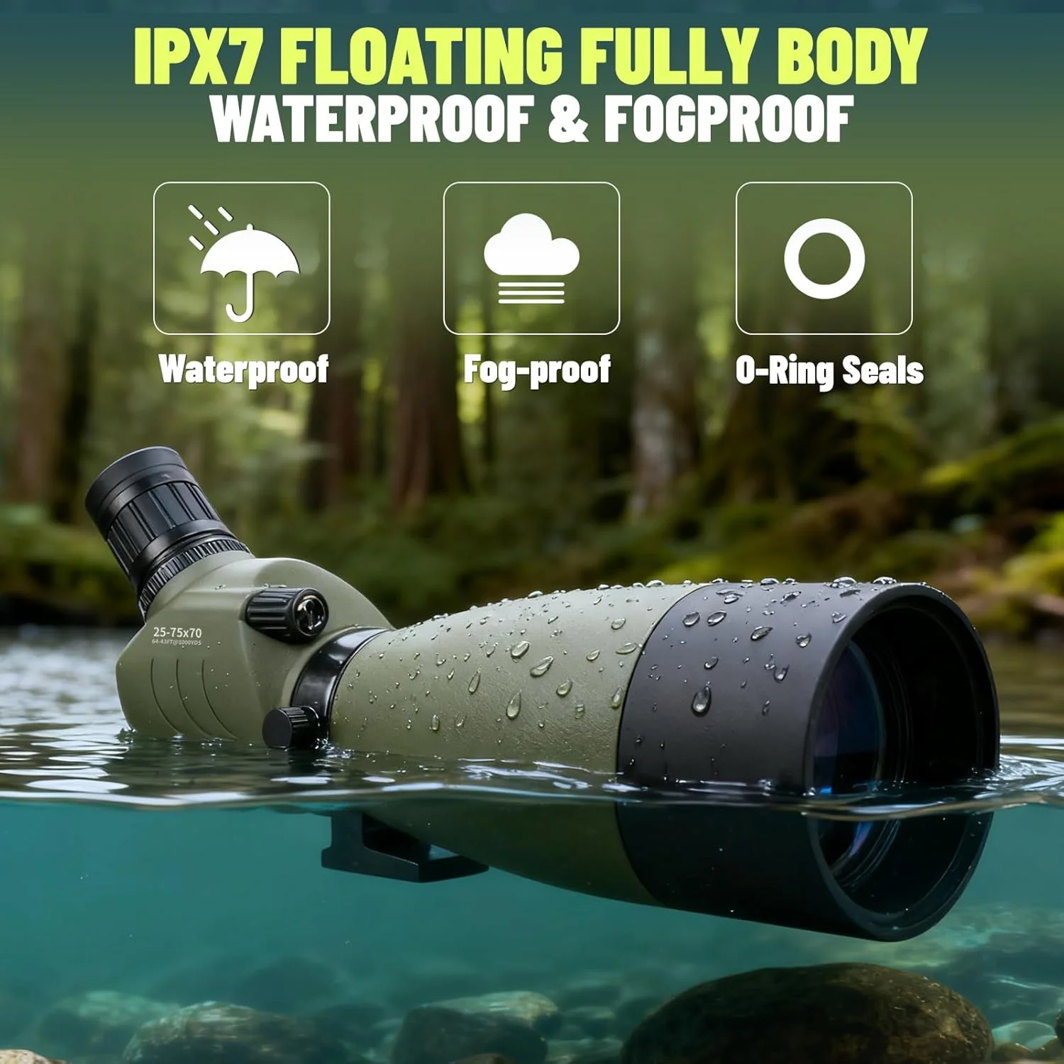 تلسکوپ دیدبانی HD 25-75x70 با منشور BAK4 و لنز FMC، به همراه سه پایه، آداپتور تلفن و کیف حمل، ضد آب و ضد مه برای هدف زنی، تماشای پرندگان و حیات وحش (سبز) تلسکوپ دیدبانی HD 25-75x70 با منشور BAK4 و لنز FMC، به همراه سه پایه، آداپتور تلفن و کیف حمل، ضد آب و ضد مه برای هدف زنی، تماشای پرندگان و حیات وحش (سبز)