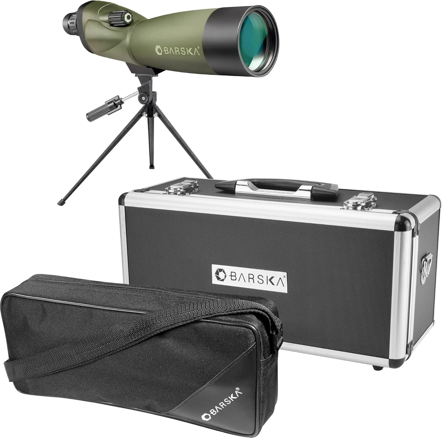 تلسکوپ دیدبانی مستقیم ضد آب 60x60-20 Blackhawk BARSKA به همراه سه پایه، کیف حمل نرم و کیف سخت ممتاز تلسکوپ دیدبانی مستقیم ضد آب 60x60-20 Blackhawk BARSKA به همراه سه پایه، کیف حمل نرم و کیف سخت ممتاز