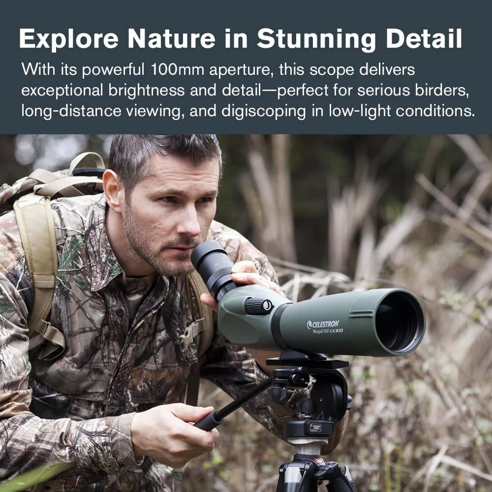تلسکوپ دیدبانی زوم زاویه دار سلسترون Regal M2 100ED، مشکی/سبز