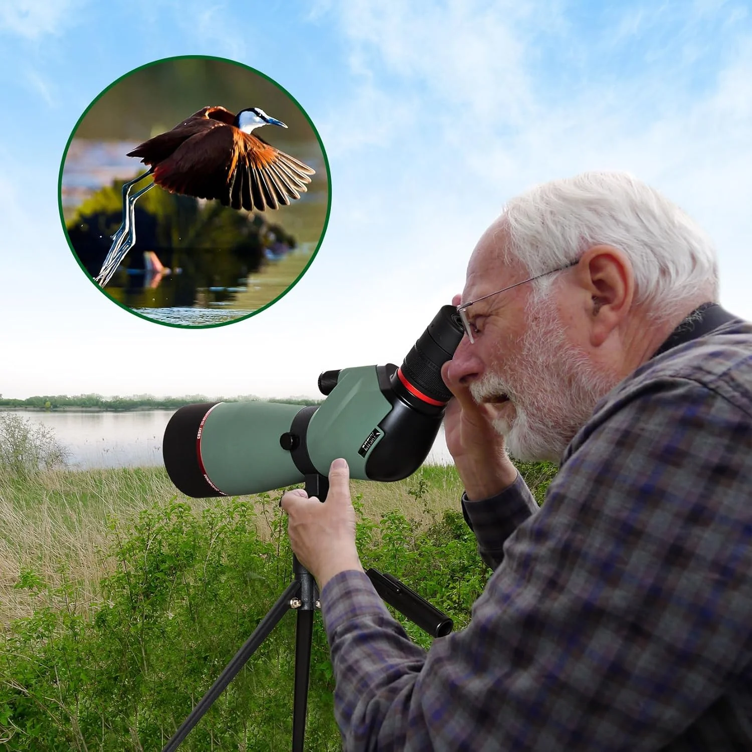 دوربین چشمی گاسکی 20-60x60 جدید برای شکار، تیراندازی به هدف و تماشای پرندگان به همراه سه پایه، آداپتور تلفن و کیف حمل دوربین چشمی گاسکی 20-60x60 جدید برای شکار، تیراندازی به هدف و تماشای پرندگان به همراه سه پایه، آداپتور تلفن و کیف حمل