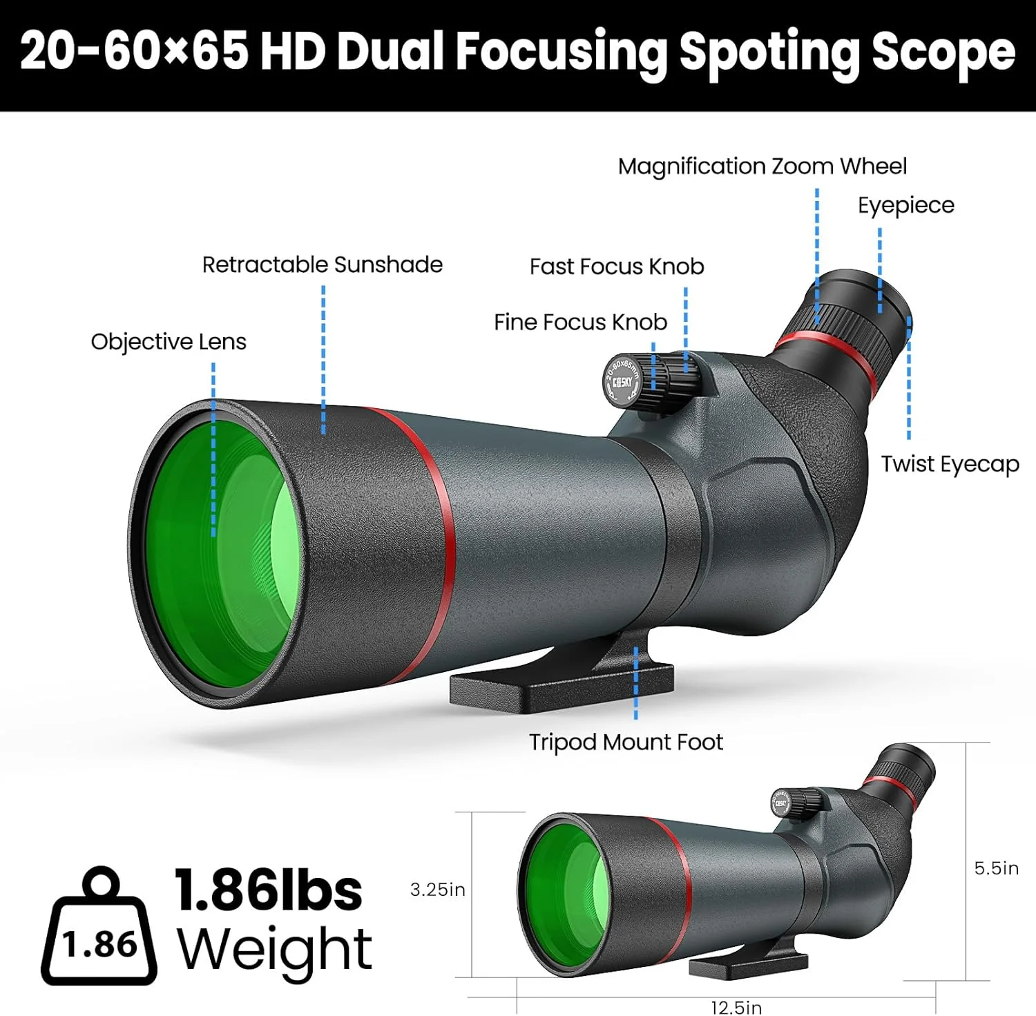 تلسکوپ دیدبانی گاسکی 20-60x65 با سه پایه کامل، آداپتور تلفن، کنترلر و کیت تمیز کننده، تلسکوپ دیدبانی برای تماشای پرندگان و حیات وحش تلسکوپ دیدبانی گاسکی 20-60x65 با سه پایه کامل، آداپتور تلفن، کنترلر و کیت تمیز کننده، تلسکوپ دیدبانی برای تماشای پرندگان و حیات وحش