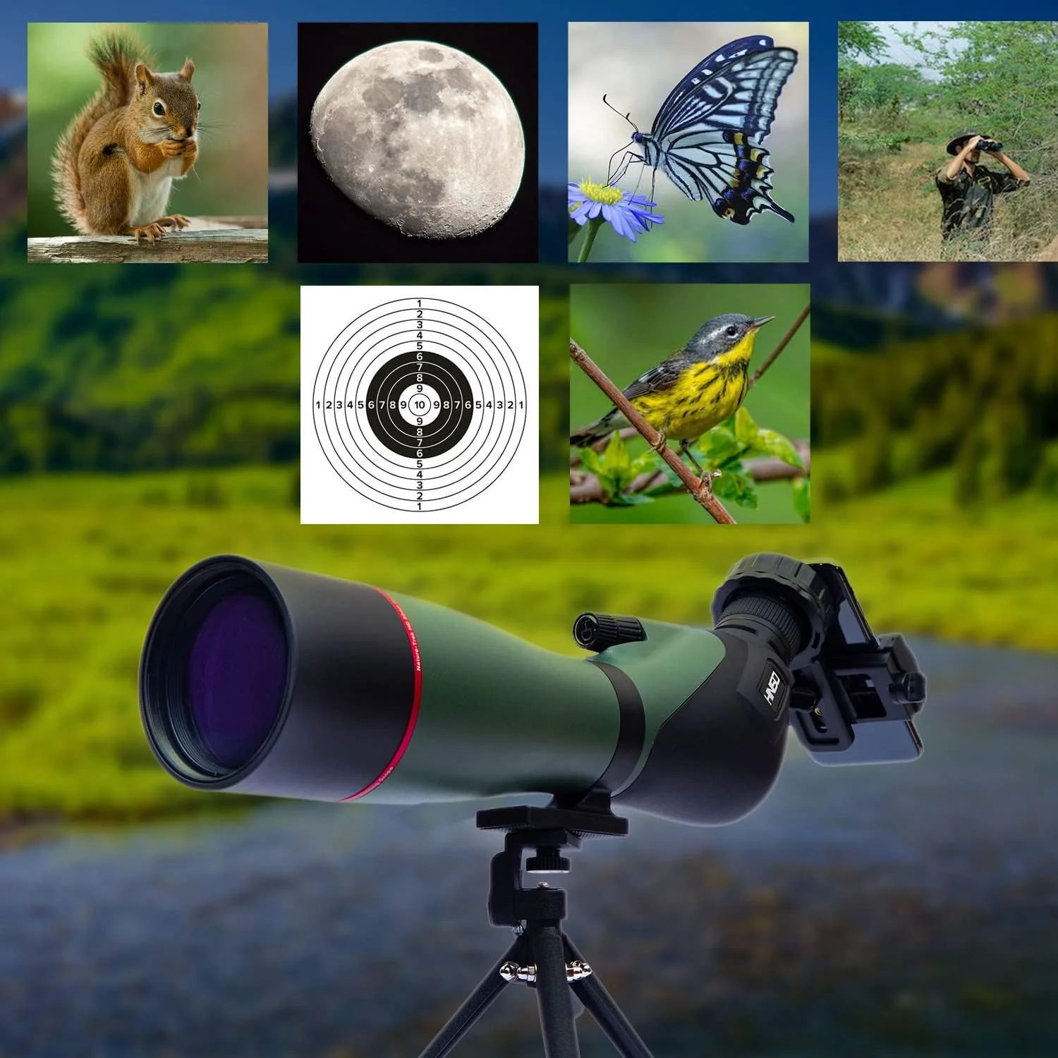 تلسکوپ دیدبانی 20-60x80 HD با نگهدارنده تلفن، سه پایه و کیف حمل | منشور BAK4، ضد مه و ضد آب | تلسکوپ پرقدرت برای فواصل دور، تماشای پرندگان، ستارهنگاری، تیراندازی به هدف تلسکوپ دیدبانی 20-60x80 HD با نگهدارنده تلفن، سه پایه و کیف حمل | منشور BAK4، ضد مه و ضد آب | تلسکوپ پرقدرت برای فواصل دور، تماشای پرندگان، ستارهنگاری، تیراندازی به هدف