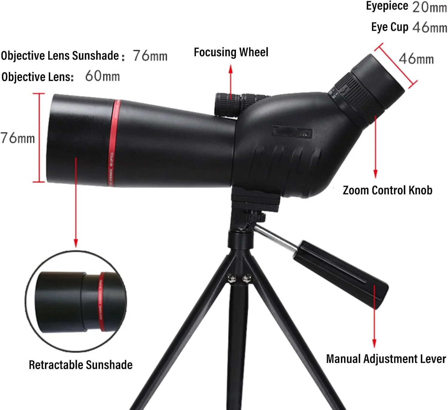 تلسکوپ دیدبانی Jiawu با زوم پیوسته 15 تا 45 برابر برای رویدادهای ورزشی در دنیای حیوانات، لنز با پوشش سبز