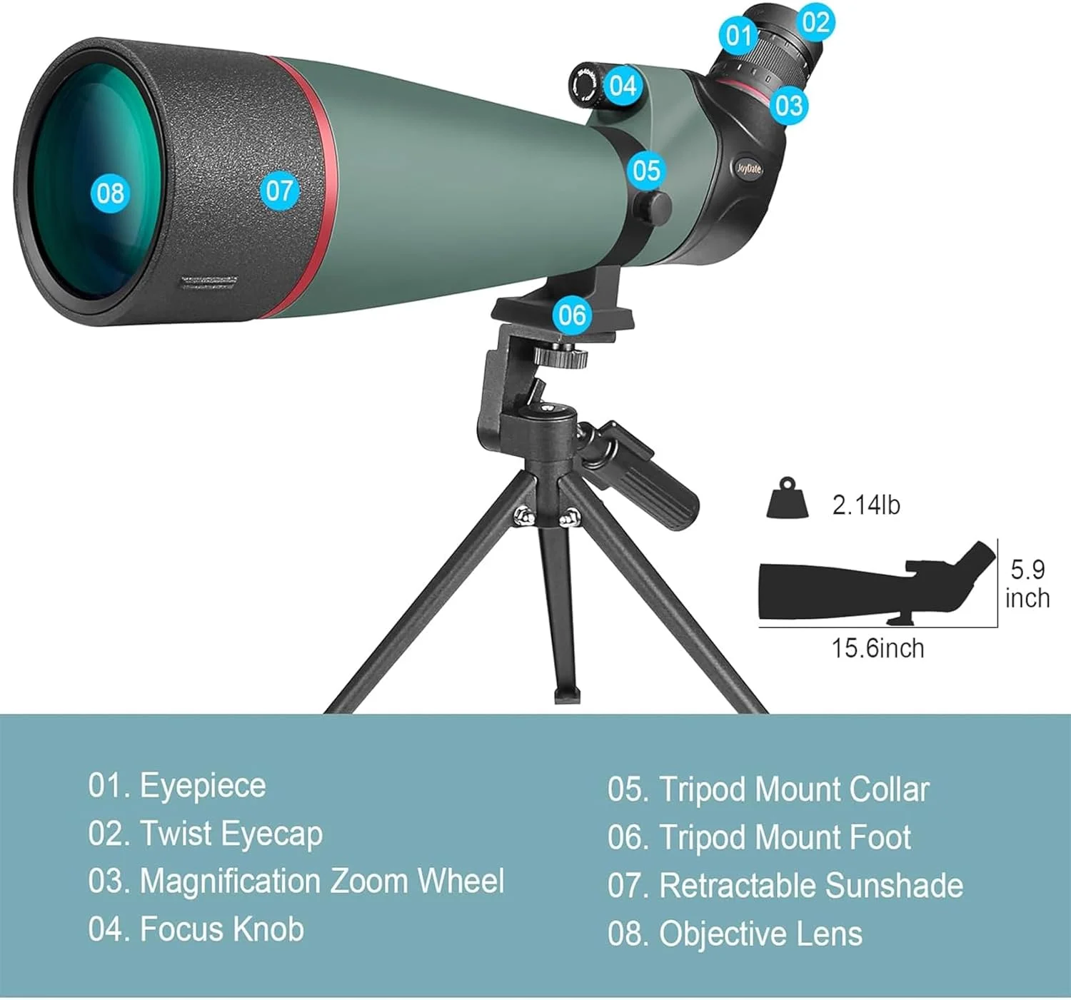 تلسکوپ دیدبانی 20-60x80 میلی‌متری HD با سه‌پایه، آداپتور تلفن همراه، کیف حمل، BAK4 و ضدآب برای تماشای پرندگان، شکار و حیات وحش