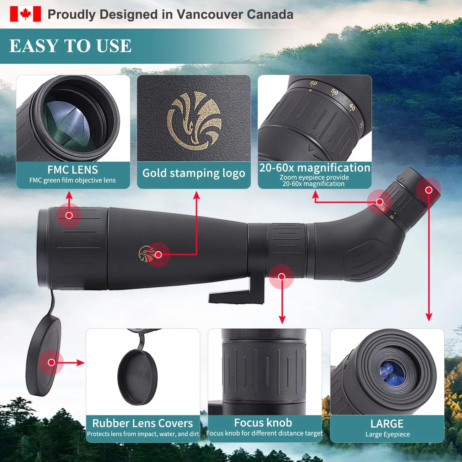 دوربین چشمی دیدهبانی Fetch Falcon 20-60X60 FMC HD Compact (برد بلند، مقاوم در برابر آب) با سه پایه فلزی، کیف حمل، نگهدارنده تلفن (ED 20-60X60) دوربین چشمی دیدهبانی Fetch Falcon 20-60X60 FMC HD Compact (برد بلند، مقاوم در برابر آب) با سه پایه فلزی، کیف حمل، نگهدارنده تلفن (ED 20-60X60)