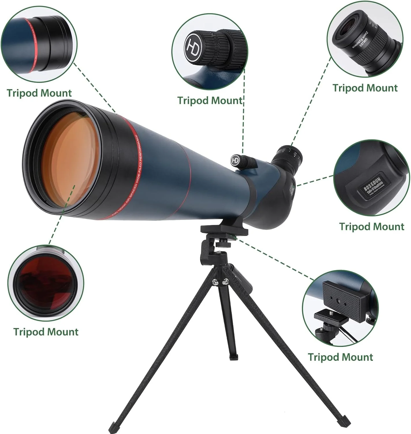 تلسکوپ دیدبانی 25-75x100 به همراه سه پایه، آداپتور تلفن و کیف حمل، تلسکوپ دیدبانی حرفه ای BAK4 برای شکار، تیراندازی، تماشای پرندگان تلسکوپ دیدبانی 25-75x100 به همراه سه پایه، آداپتور تلفن و کیف حمل، تلسکوپ دیدبانی حرفه ای BAK4 برای شکار، تیراندازی، تماشای پرندگان