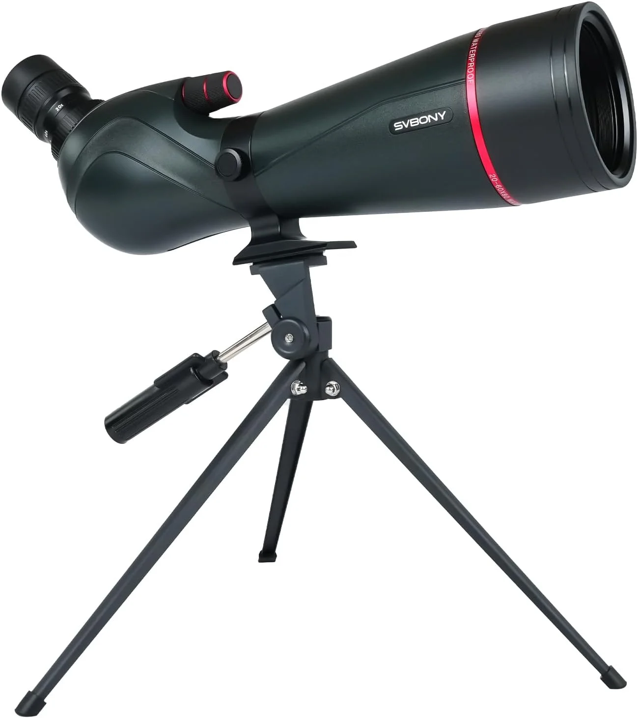 تلسکوپ دیدبانی SVBONY SV406 20-60x80 به همراه سه پایه، سیستم اپتیک HD با منشور BAK4، ضد آب و ضد مه، چشمی جداشدنی 1.25 اینچی، مناسب برای هدف‌گیری، تماشای پرندگان