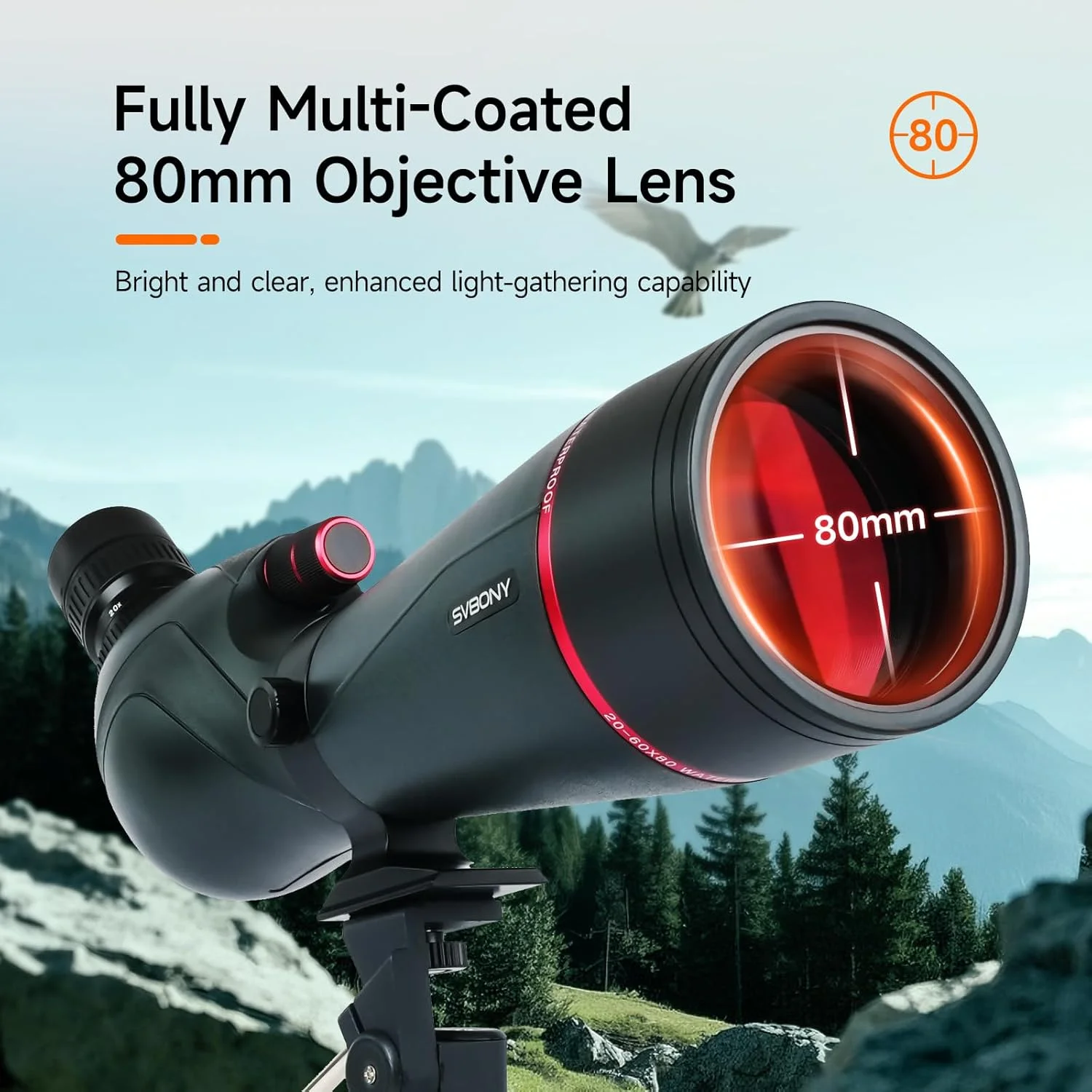 تلسکوپ دیدبانی SVBONY SV406 20-60x80 به همراه سه پایه، سیستم اپتیک HD با منشور BAK4، ضد آب و ضد مه، چشمی جداشدنی 1.25 اینچی، مناسب برای هدفگیری، تماشای پرندگان تلسکوپ دیدبانی SVBONY SV406 20-60x80 به همراه سه پایه، سیستم اپتیک HD با منشور BAK4، ضد آب و ضد مه، چشمی جداشدنی 1.25 اینچی، مناسب برای هدفگیری، تماشای پرندگان