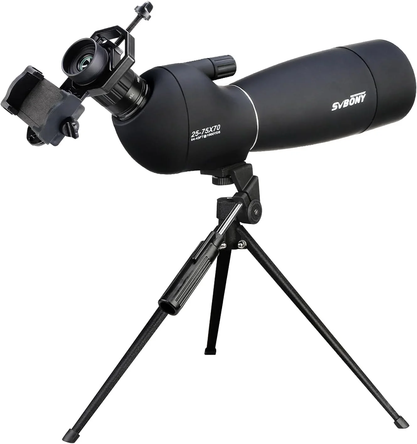 تلسکوپ دیدبانی SVBONY SV28 25-75x70 با سه پایه و آداپتور تلفن همراه، مناسب برای تماشای پرندگان، شکار و تیراندازی به هدف