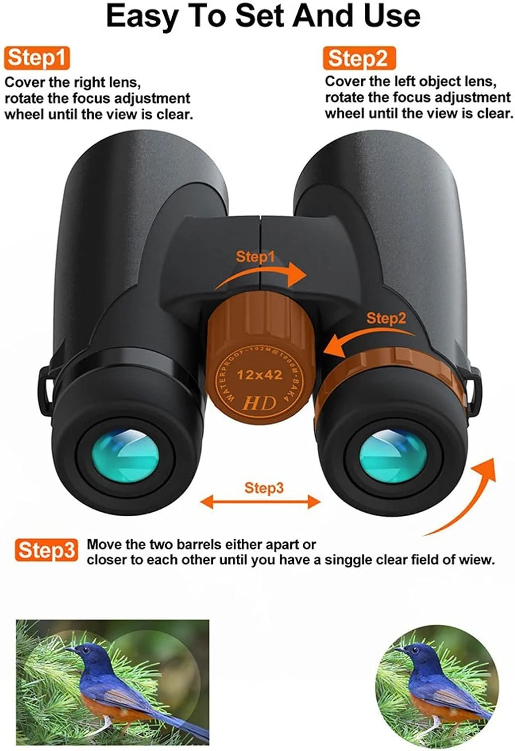 تلسکوپ های UTOYA 10x42، دوربین دوچشمی با وضوح بالا، قوی، حرفه ای، دوربرد و ضد آب برای شکار، کمپینگ و مسافرت تلسکوپ های UTOYA 10x42، دوربین دوچشمی با وضوح بالا، قوی، حرفه ای، دوربرد و ضد آب برای شکار، کمپینگ و مسافرت