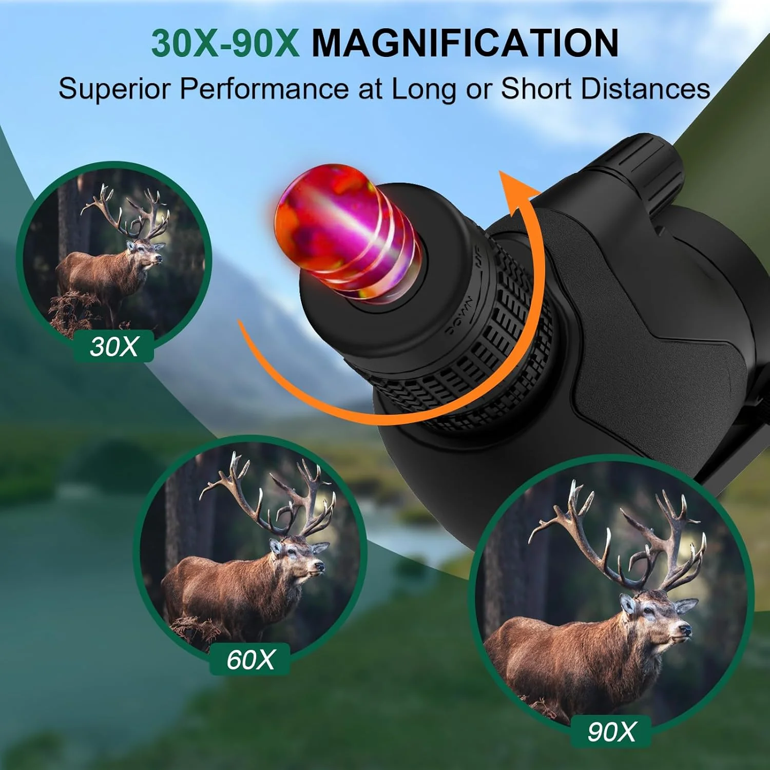 تلسکوپ دیدبانی 30-90x90 UHD با سه پایه، کیف حمل و آداپتور تلفن ارتقا یافته - منشور BAK4 فوق العاده روشن و ضد آب برای تیراندازی به هدف، تماشای پرندگان و حیات وحش