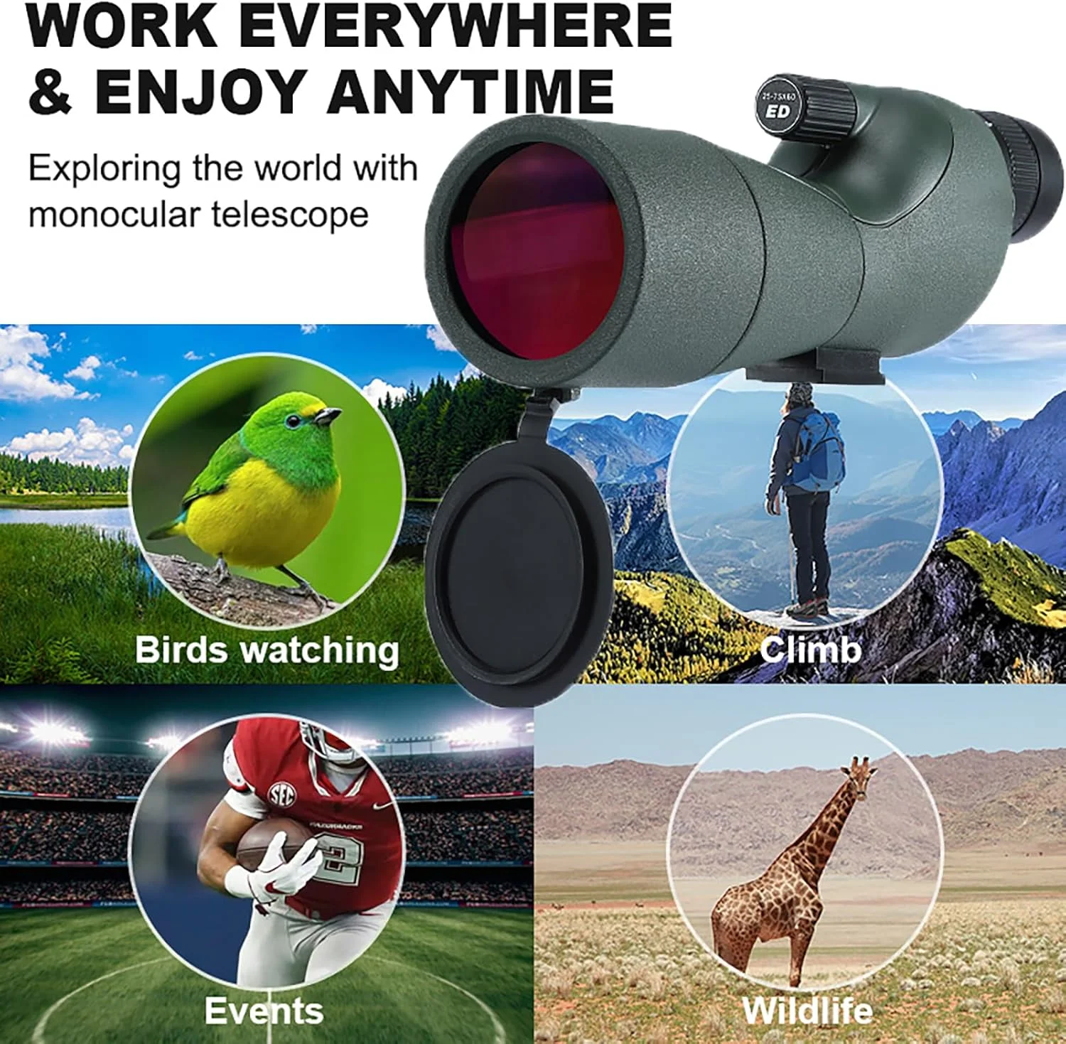تلسکوپ دیدبانی 25-75X60 ED برای هدف زنی - تلسکوپ دیدبانی FMC با سه پایه، کیف حمل و نگهدارنده تلفن همراه، BAK4 با وضوح بالا برای هدف زنی و تماشای پرندگان