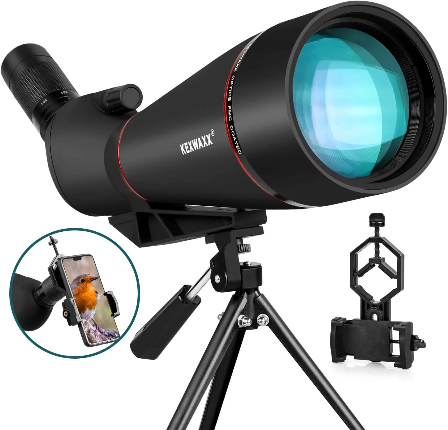 تلسکوپ دیدبانی 25-75x100 به همراه سه پایه، آداپتور تلفن، کیف حمل، BAK4 ضد آب با وضوح بالا برای تماشای پرندگان، شکار و تیراندازی به هدف