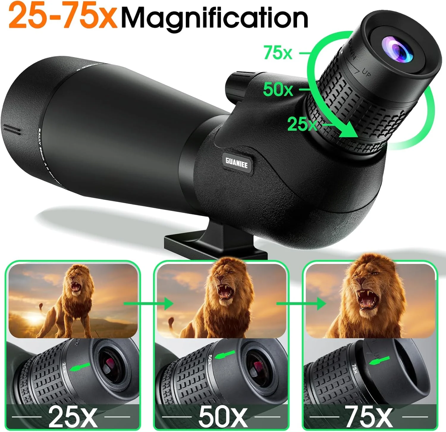 تلسکوپ دیدبانی 25-75x80 به همراه سه پایه ارتقا یافته، کیف حمل و آداپتور تلفن همراه، مناسب برای تماشای پرندگان و حیات وحش