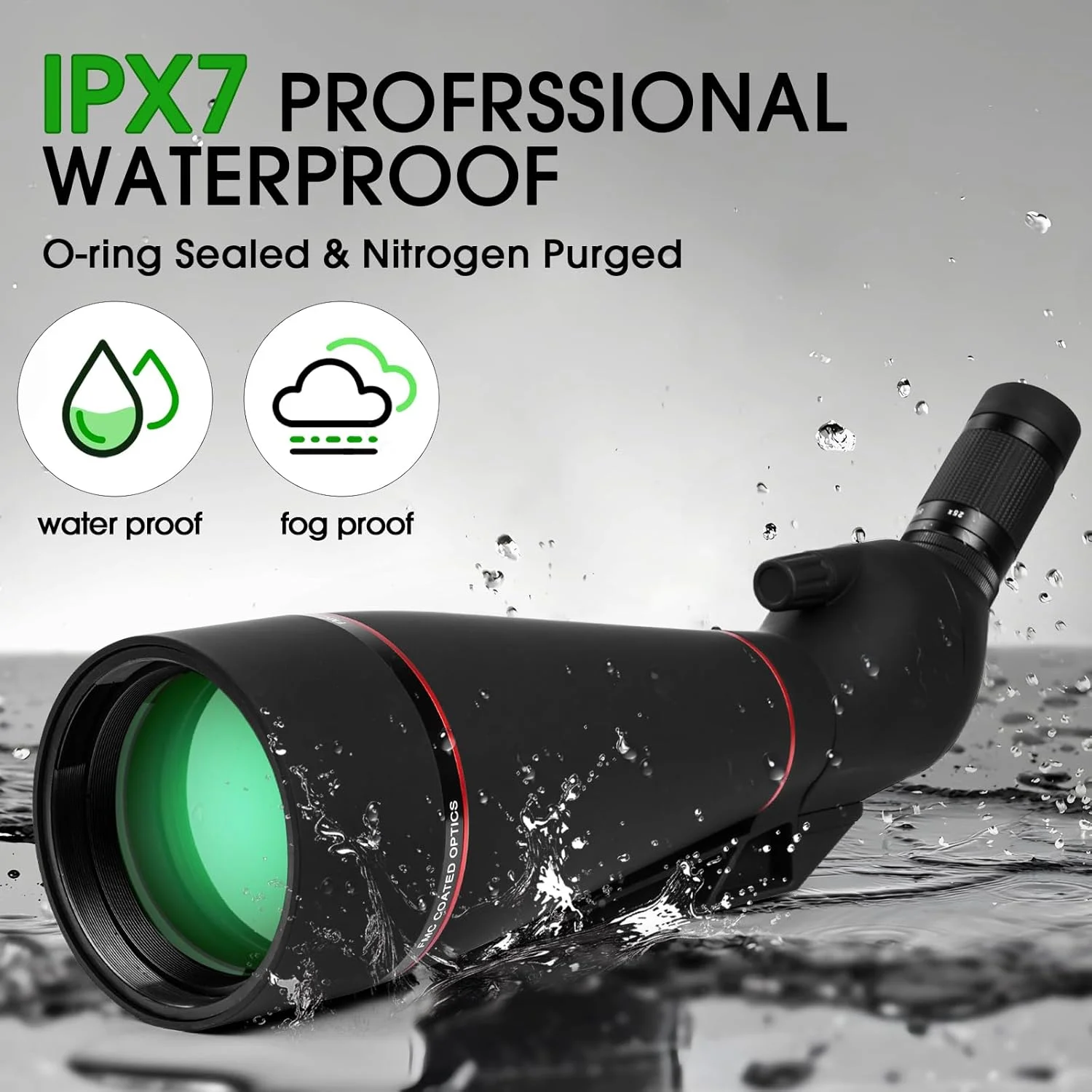 تلسکوپ دیدبانی 25-75x100 به همراه سه پایه و کیف حمل، مناسب برای هدف‌گیری، تماشای پرندگان و حیات وحش - مشکی