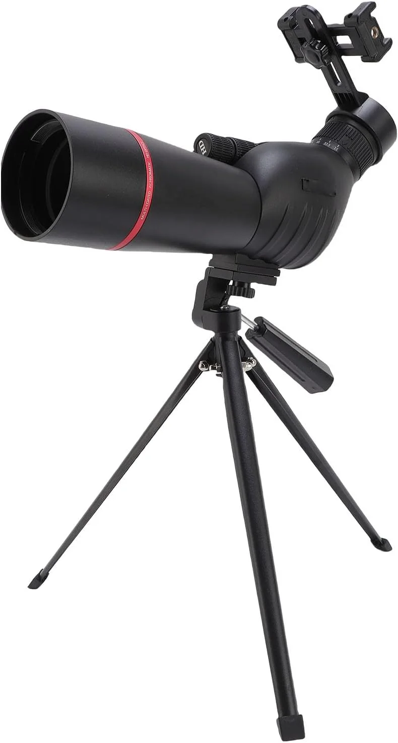 تلسکوپ دیدبانی زاویه دار 60 میلی متری ضد آب با سه پایه و کیف حمل، بزرگنمایی 15-45X برای تماشای پرندگان، حیات وحش و مناظر، ضد آب