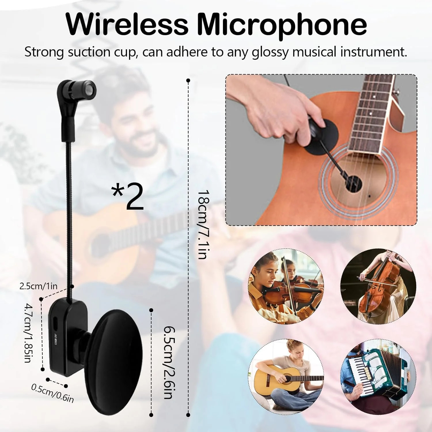 میکروفون ساز بی سیم، گیرنده میکروفون ساز بی سیم با پایه مکنده جداشدنی 2.4 گیگاهرتز، پیکاپ چرخان 360 درجه برای اجرای ساکسیفون، گیتار، ویولن