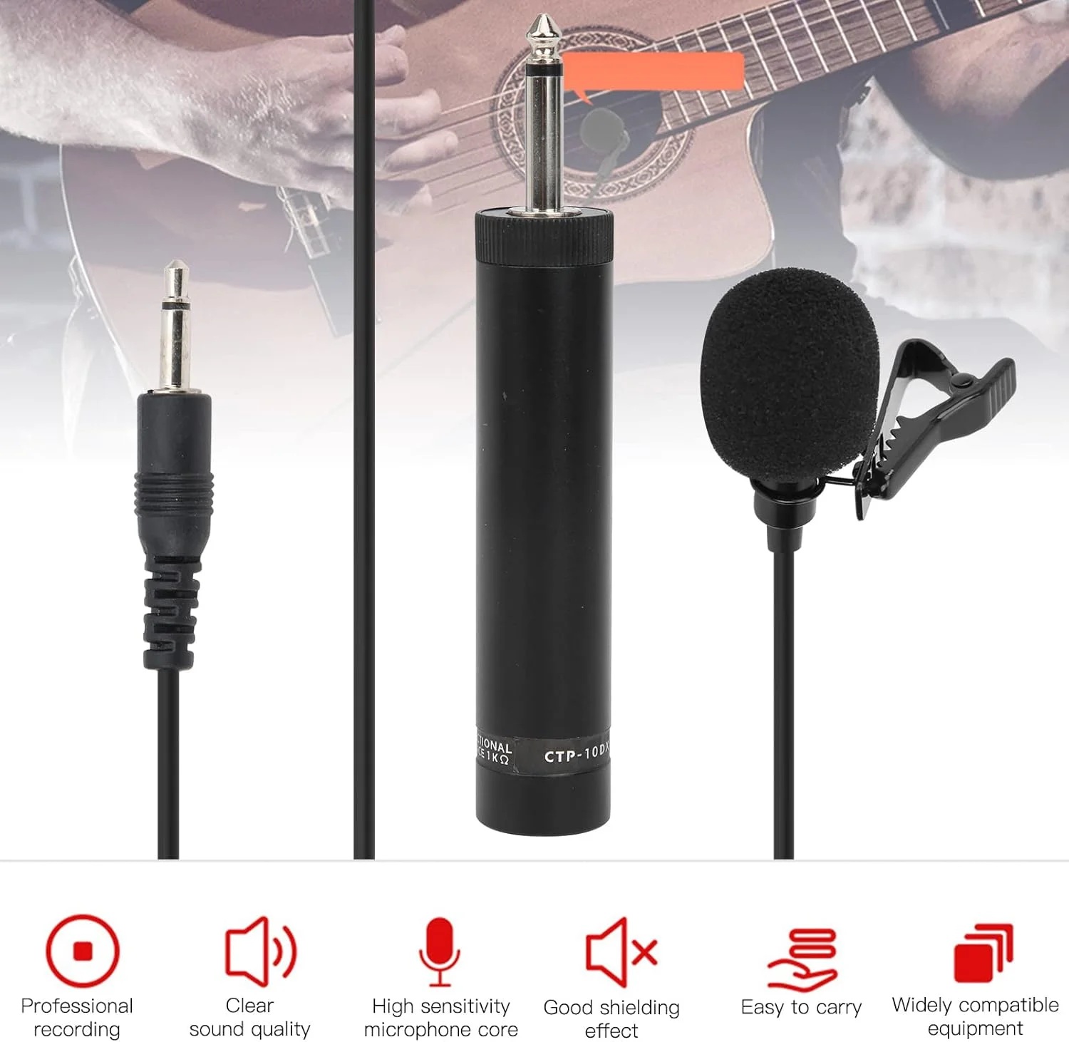 میکروفون یقه ای، میکروفون ساز بادی، سیمی، میکروفون حرفه ای، لوازم جانبی آلات موسیقی (طول کابل 5 متر)