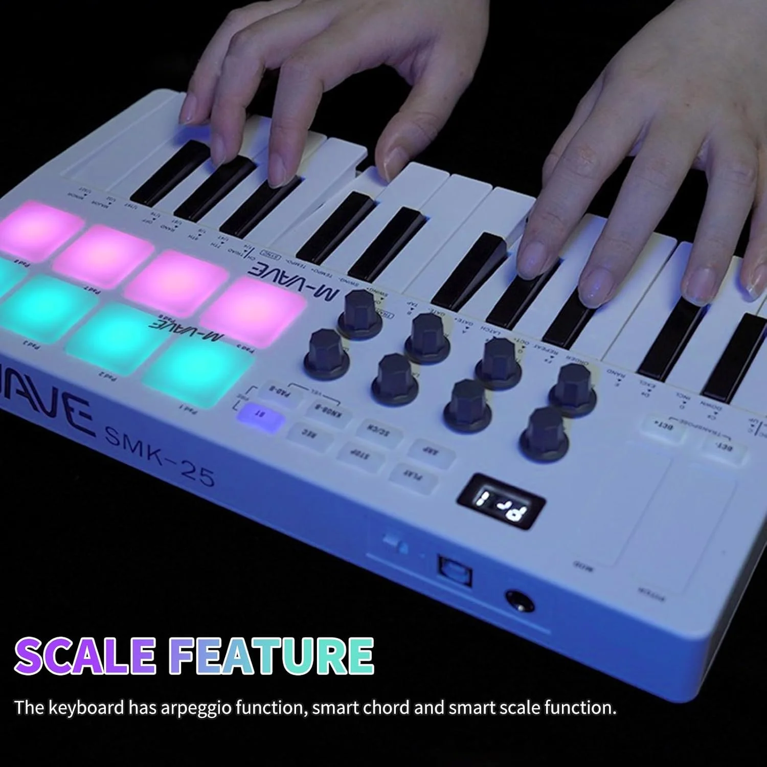 کنترلر کیبورد MIDI نیکو M-VAVE، مینی USB با 25 کلید حرفه ای داینامیک، کیبورد تنظیم کننده موسیقی الکترونیکی با پدهای درام RGB، سفید کنترلر کیبورد MIDI نیکو M-VAVE، مینی USB با 25 کلید حرفه ای داینامیک، کیبورد تنظیم کننده موسیقی الکترونیکی با پدهای درام RGB، سفید