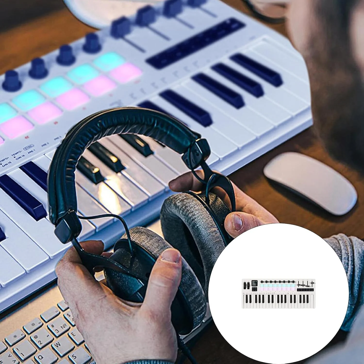 کنترلر میدی کیبورد کوچک ۳۷ کلیدی LUOFENG، ابزار تولید موسیقی قابل حمل، بافت پلاستیکی، مناسب برای استودیو و مسافرت