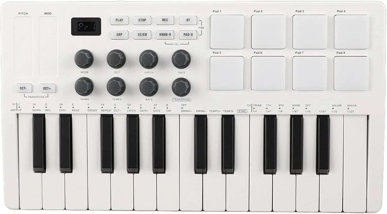 کنترلر کیبورد USB-MIDI با 25 کلید و 8 پد با نور پس زمینه برای تولید و ساخت موسیقی